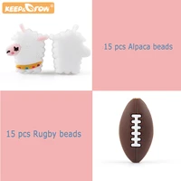keepgrow 15pcs animal alpaca and rugby silicone beads for babies free bpa pacifier string beads silicone teetheing beads toys