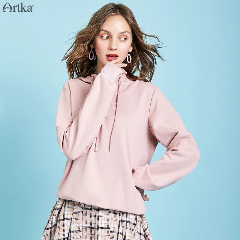 ARTKA осень новая Женская толстовка с буквенной вышивкой свитшоты многоцветные Свободные повседневные толстовка с капюшоном для женщин VA10692Q