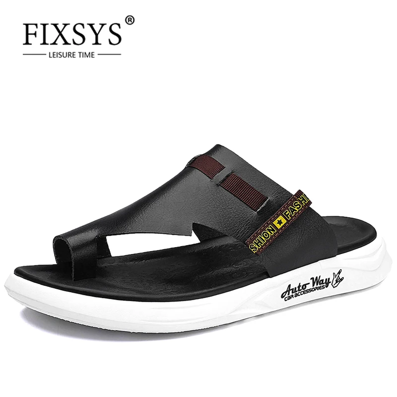 

Шлепанцы FIXSYS мужские кожаные, уличные тапки, Нескользящие, модная повседневная обувь, сланцы, летние пляжные Тапочки