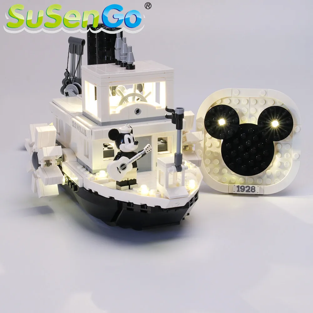 SuSenGo светодиодный световой набор для идей Steamboat Willie строительные блоки комплект освещения совместим с 21317(модель в комплект не входит