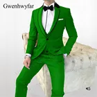 Мужской костюм gwinhwyfar, зеленый приталенный костюм с двойным отворотом, бархатный воротник, свадебные вечерние костюмы жениха для выпускного вечера, 2020
