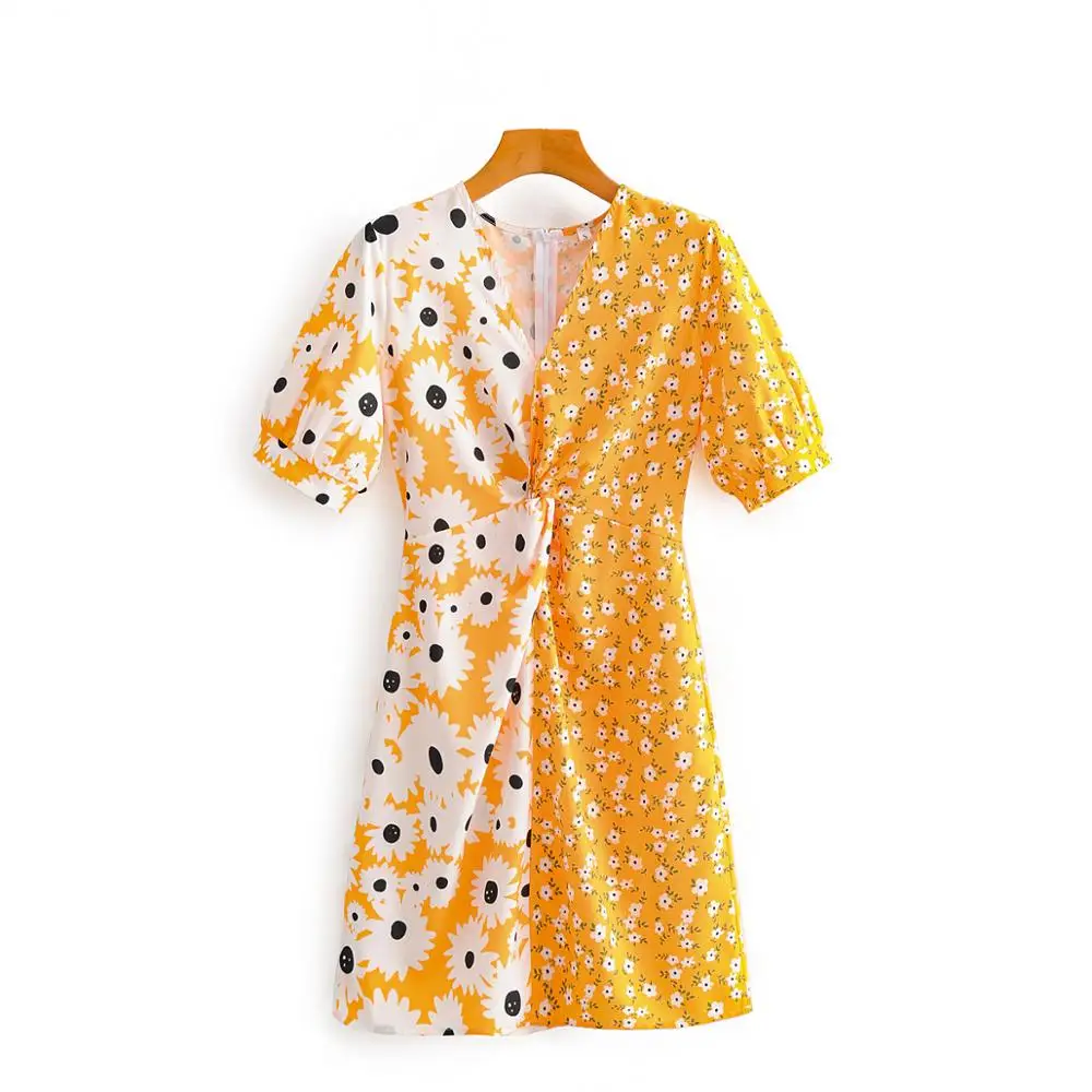 Женское элегантное платье с цветочным принтом завязанное спереди на узел v