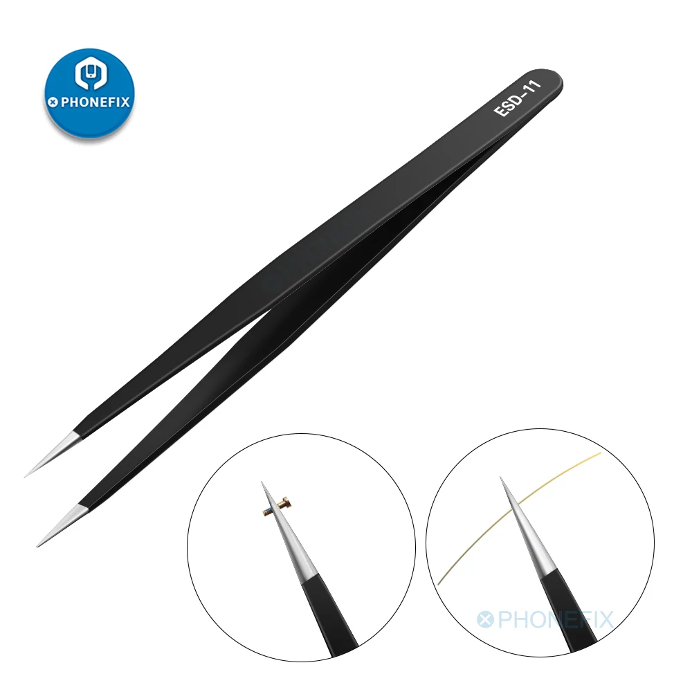 2pcs Stainless Steel Anti-static Tweezers Pinzas Pincet Precision Curved Straight Tips ESD Tweezer Electronics Repair Tools Kit |