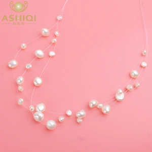 Женское многослойное ожерелье-чокер ASHIQI, с натуральным жемчугом барокко