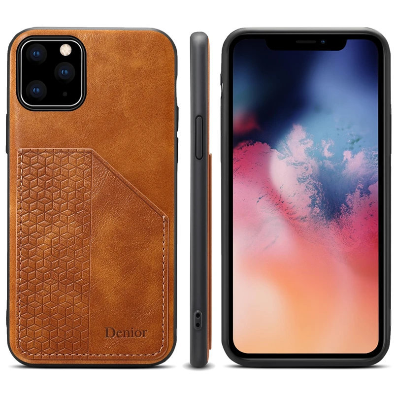 Чехол для телефона с держателем карт для Apple iPhone 11 Pro Max, роскошный кожаный чехол с силиконовой рамкой, антидетонационный бизнес