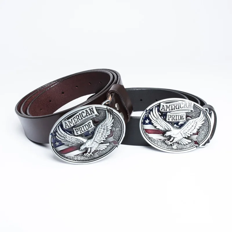Personalized flag eagle oval buckle belt buckle vintage men's leather belt trendy all-match men's belt