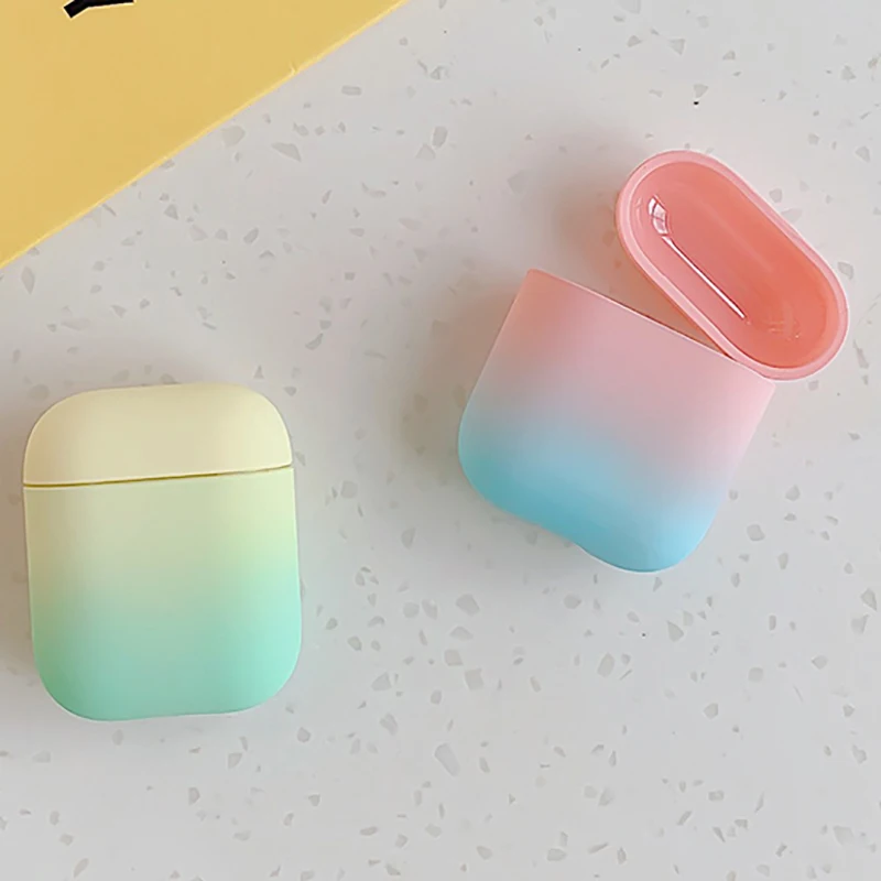 Симпатичный чехол с радужным переходом цветов для Airpods Жесткий ПК беспроводной