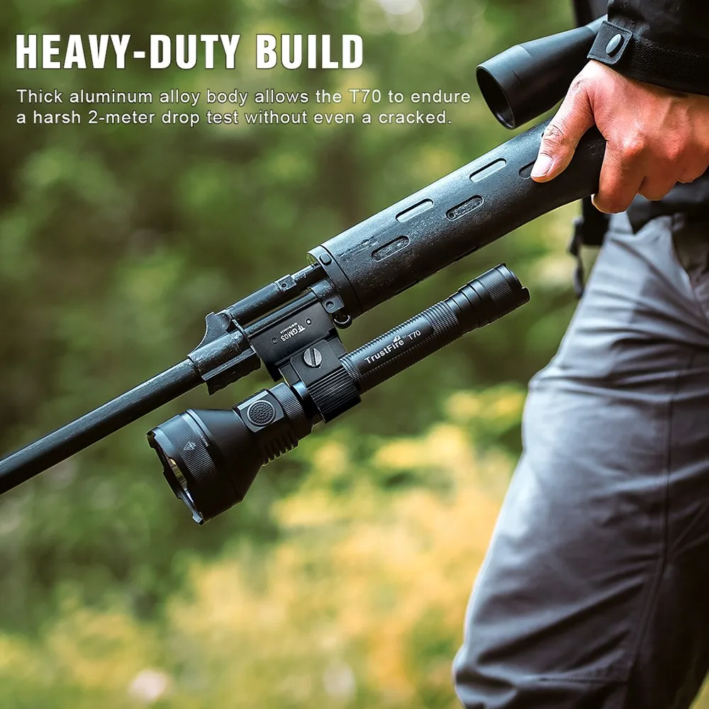 

Trustfire T70 LED Flashlight Tactical 2300 Lumen Weapon Light Powerful Rechargeable Torch with 18650 Battery for Travel Camping