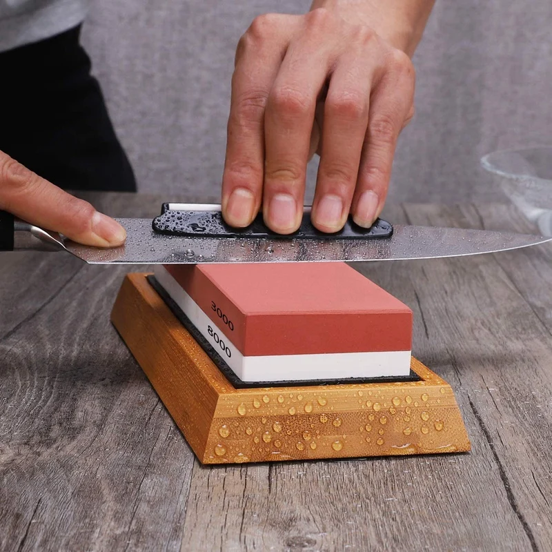 

Knife Sharpening Stone Set,400/1000 3000/8000 Grit Whetstone Kit,Flattening Stone,Leather Honing Strop and Polishing