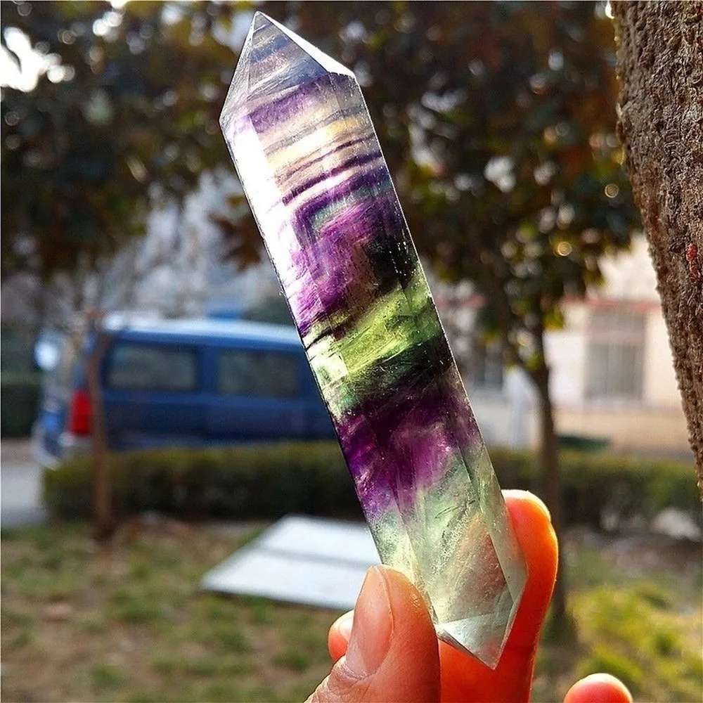 

Natural Beautiful Fluorite Quartz Crystal Double Terminated Wand Healing