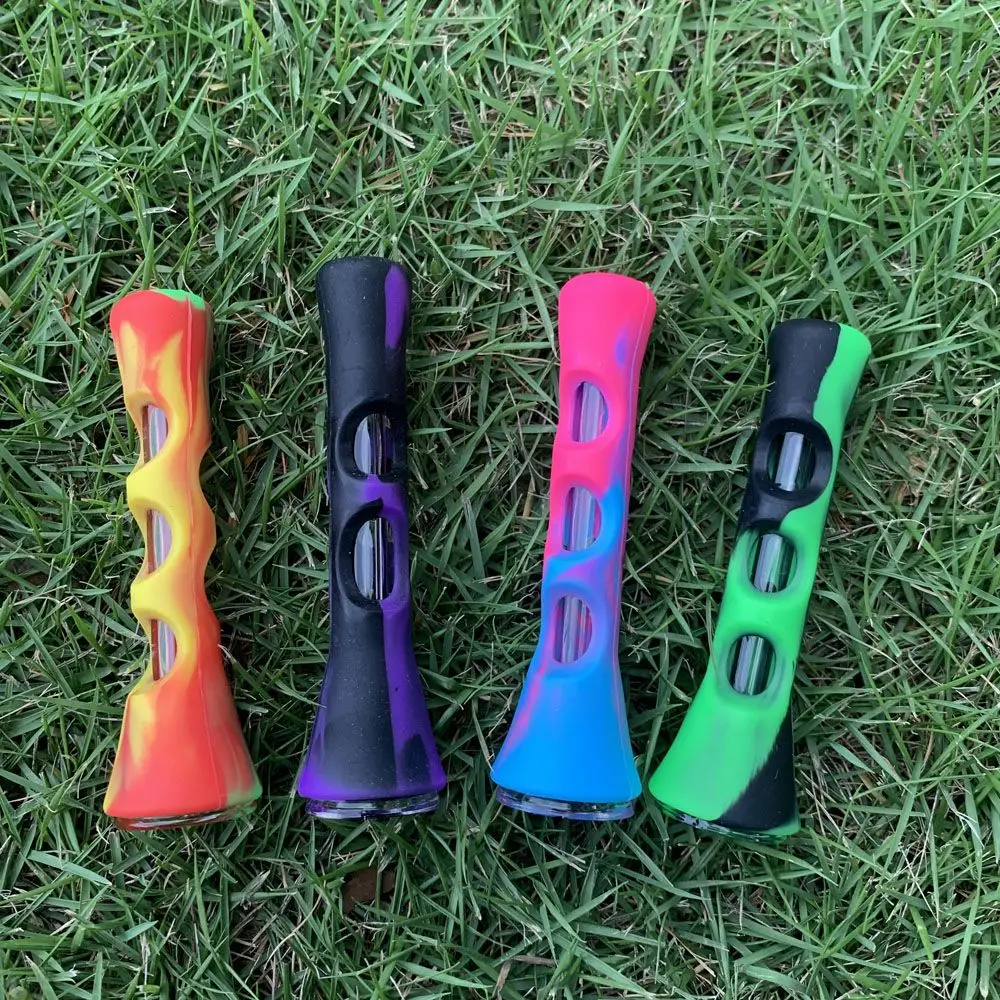 

1PCS Glass Smoking Pipe 20MM Camouflage Horn Shape Silicone Tobacco Tube One Hitter Dugout Filter for Weed Smoking Accessories