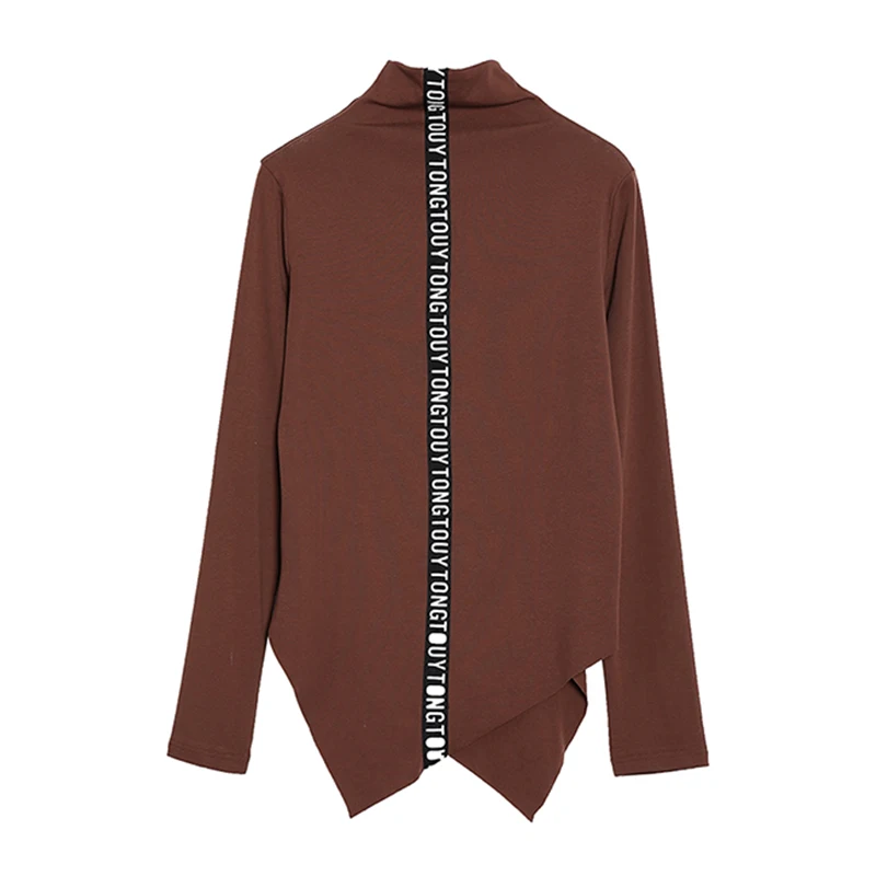 coffee color WQR1862 XITAO Асимметричная футболка с буквенным принтом для женщин, корейская мода, элегантная,, осенняя водолазка, тонкая, Повседневная футболка, топ WQR1862 - Цвет: coffee color WQR1862