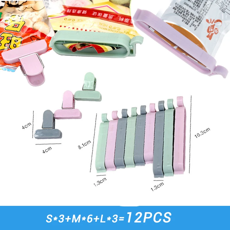 

12PCS/Lot Bag Clips 3 Size ABS Food Bag Clips Plastic Bag Sealer Portable Food Storage Bag Clips Clamp For Bags Clips For Bags