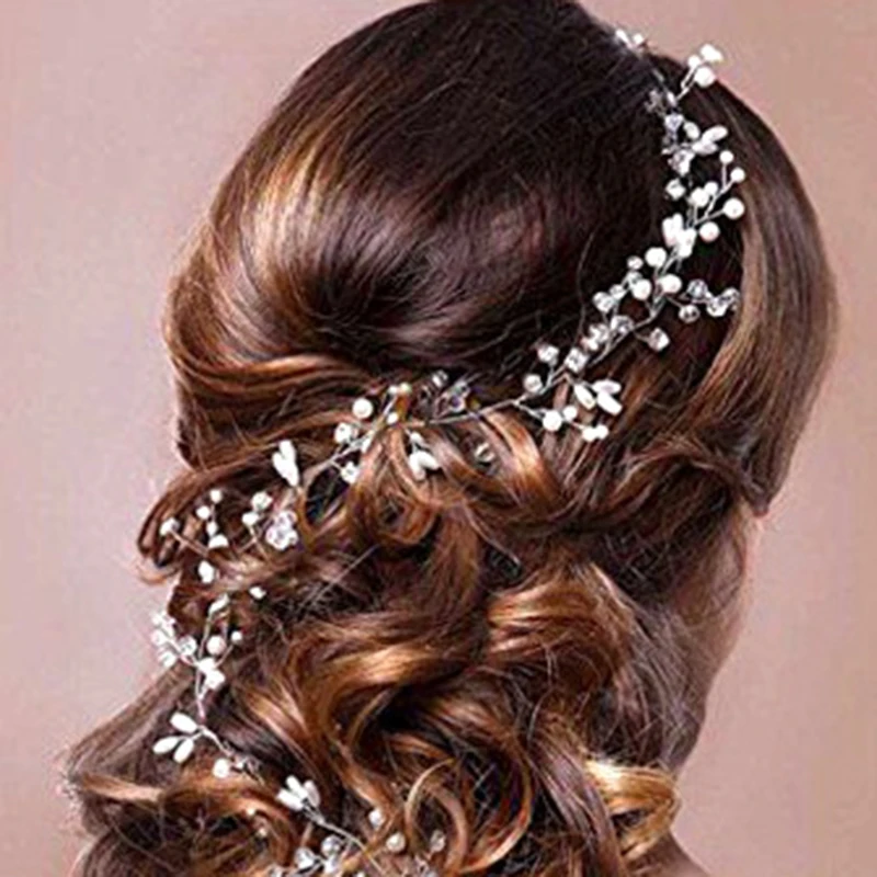 

50 см жемчужные Искусственные волосы с жемчугом и кристаллами в виде виноградной лозы, свадебная искусственная Бриллиантовая тиара, зажим д...