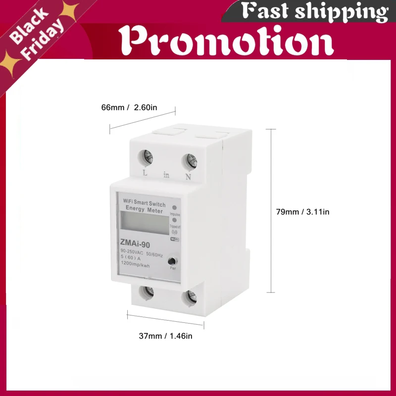 

Tuya Smart Energy Meter 110-250V WIFI Remote control Power Meter Din Rail Single-phase Meter Switch Control Tuya/smart Life app