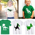 Счастливый динозавр, день Патрика, зеленая футболка, счастливые белые футболки для мальчиков и девочек, одежда для первого дня Патрика, модные топы, футболки