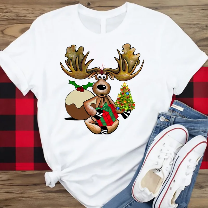 Женская футболка топ Счастливого Рождества Мультяшные трендовые футболки