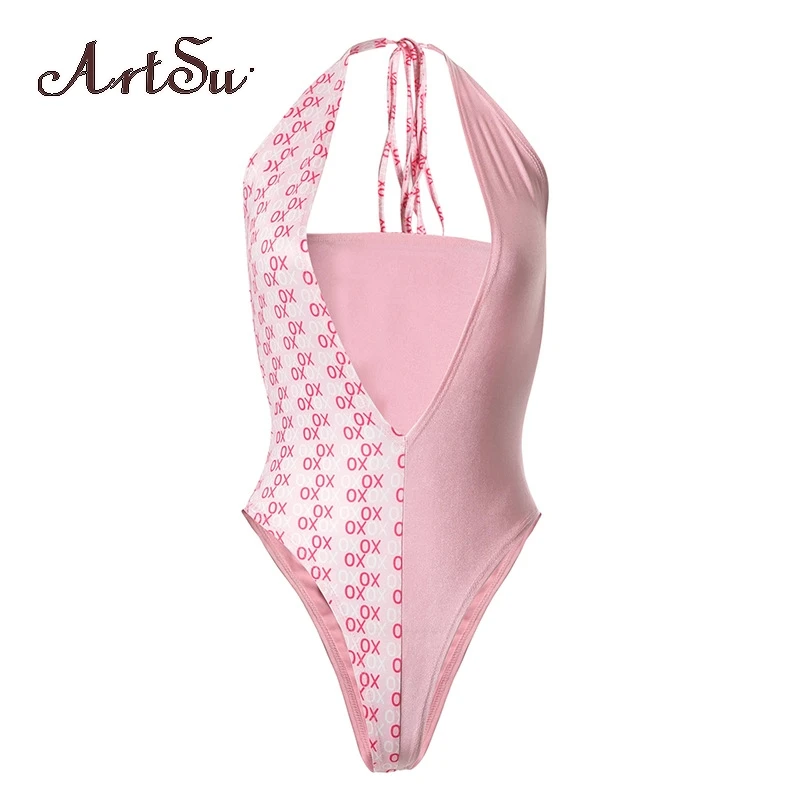 Милый розовый комбинезон ArtSu на бретелях с боди цепочками принтом пикантное Боди