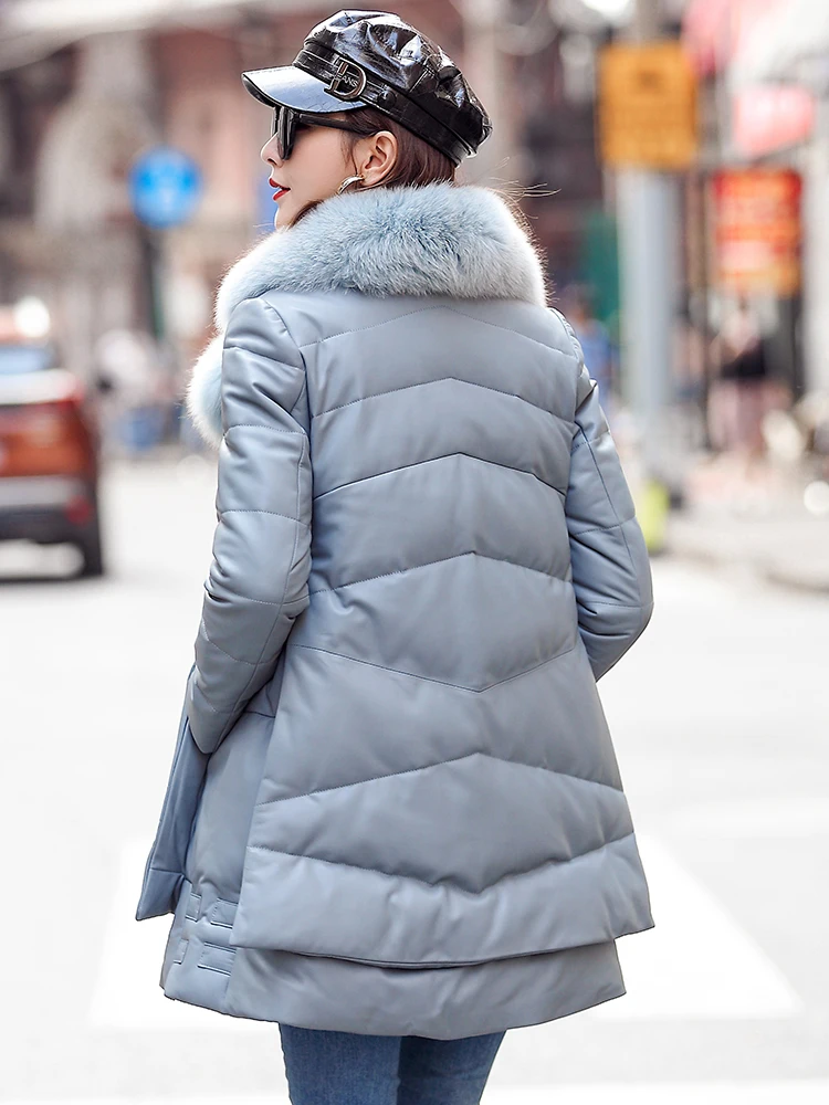 

Leather Genuine Jacket Sheepskin Coat Women Clothes 2020 Fox Fur Collar Duck Down Coat Winter Coat Women