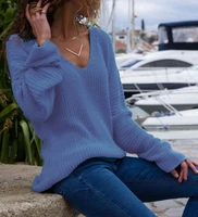 womens loose v neck long sleeve knit jumper sweater casual pullover blouse tops