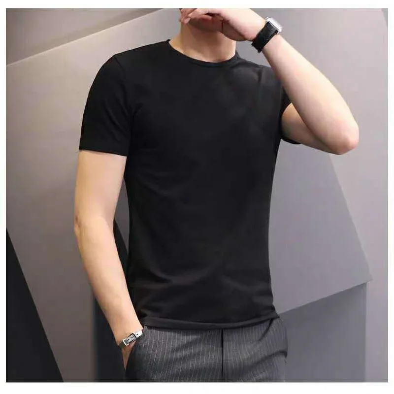 

Men's T-shirt Best Highest Sum Short Sleeve Solid Color Crew Neck V-Neck Men's Slim Harajuku Trend Base T-shirt