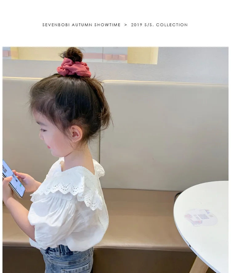 Детская кружевная рубашка хлопковая с коротким рукавом для девочек весна 2021 |