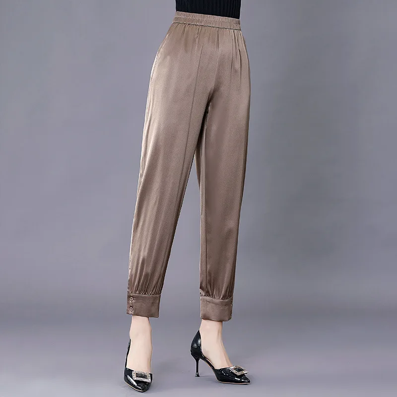 

Новинка 2021, тяжелые шелковые брюки, шаровары, летние тонкие шелковые брюки для мам, прямые брюки из шелка тутового шелкопряда