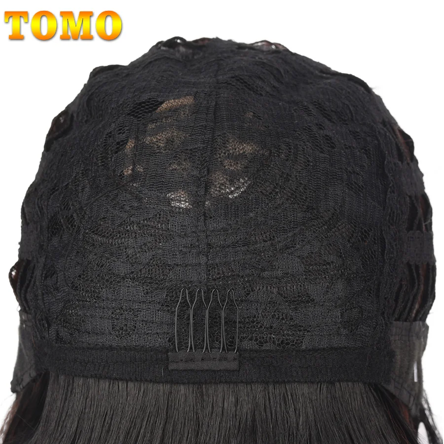 

TOMO Synthetic Hair Brown Black Short Natural Wave Wigs For White/Black Women 14 Inch Heat Resistant Fiber Daily False Hair