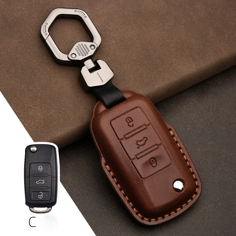 Leather Key Case Remote Cover For VW Golf Polo Passat Jetta Beetle Bora For Skoda Fabia Octavia For seat Leon Altea Ibiza AROSA