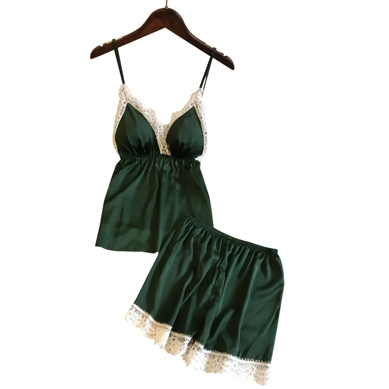 Пижама женская атласная с V образным вырезом и шортами 4 цвета|Комплекты пижам| |