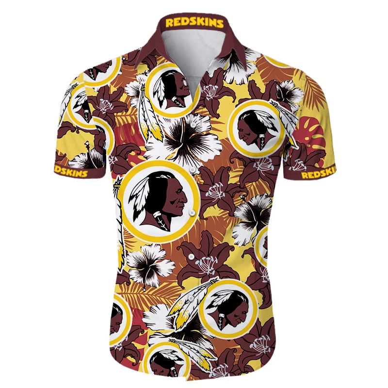 

Redcats Fashion men's Redskins Shirts Yellow Leaves Brown Flowers Feather People Print men's 3D Hawaiian Shirt