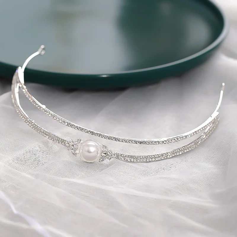 Серебряный Цвет Корона и Тиара Свадебные аксессуары для волос Perals повязки женщин