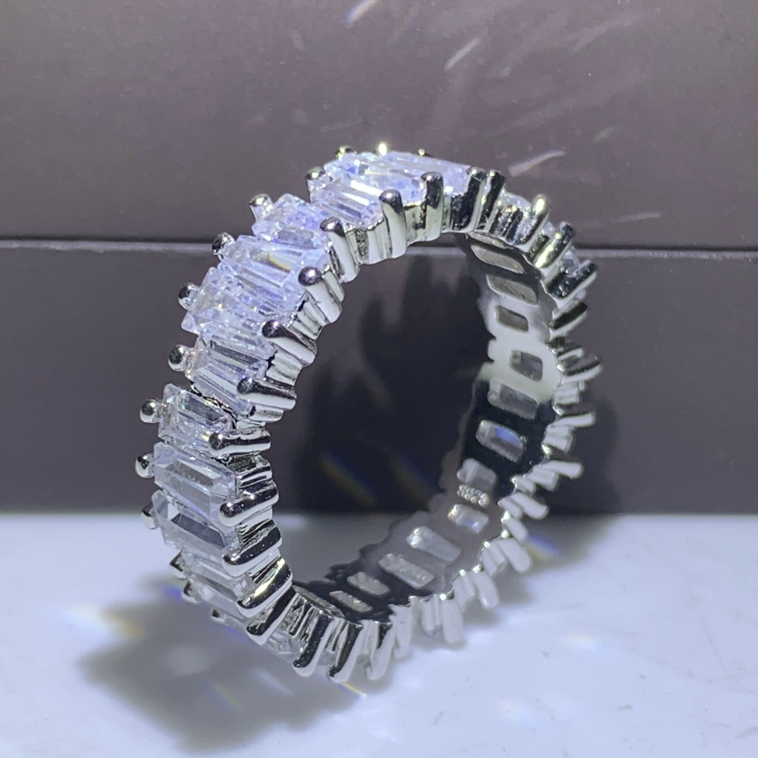 Бренд Eternity Band Promise ring 925 пробы серебро AAAAA cz обручальные кольца для мужчин и женщин вечерние ювелирные изделия подарок - Цвет основного камня: Baguette
