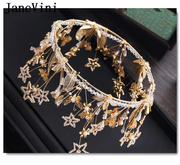 Барочная свадебная корона jaevini Стразы жемчужные золотые звезды листья круглые
