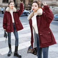 new winter korean thickened cotton denim coat embroidery jean women with pocket yellow wine solid clothes warm