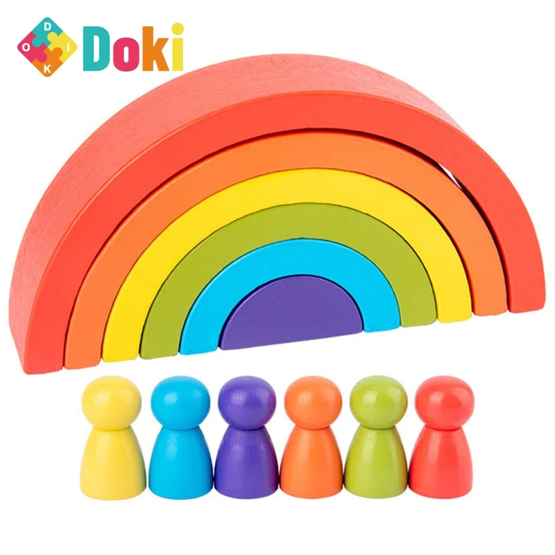 Doki Toy Baby Wooden Toys Rainbow Blocks Wooden Toys For Kids Creative Rainbow Building Blocks Montessori Educational Kids Gifts dropshippin 12pcs wooden rainbow blocks wooden building blocks for kid rainbow building blocks montessori educational wooden toy