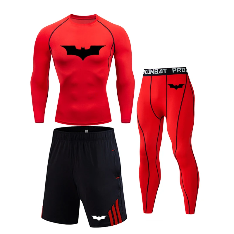 

Men's 3-Piece Outdoor Running Bicycle Jogging Shaping Comprehensive Sports T-Shirt Tights Gym Boxing Fitness Training Suit