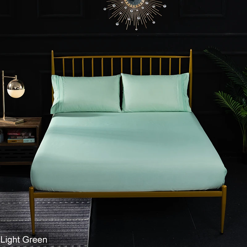 Light green Однотонный Подогнанный наматрасник с четырьмя углами, качественное роскошное мягкое покрывало на кровать, нижний лист, глубокий карман, эластичная лента, 180x200, 1 шт - Цвет: Light green