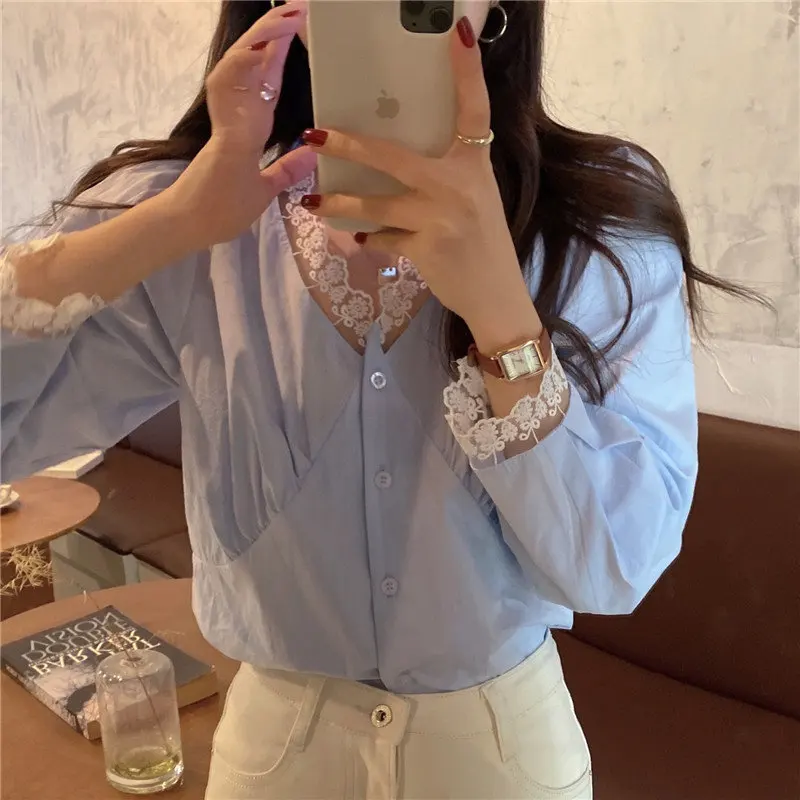 Рубашка Alien Kitty Женская кружевная с V-образным вырезом повседневная элегантная