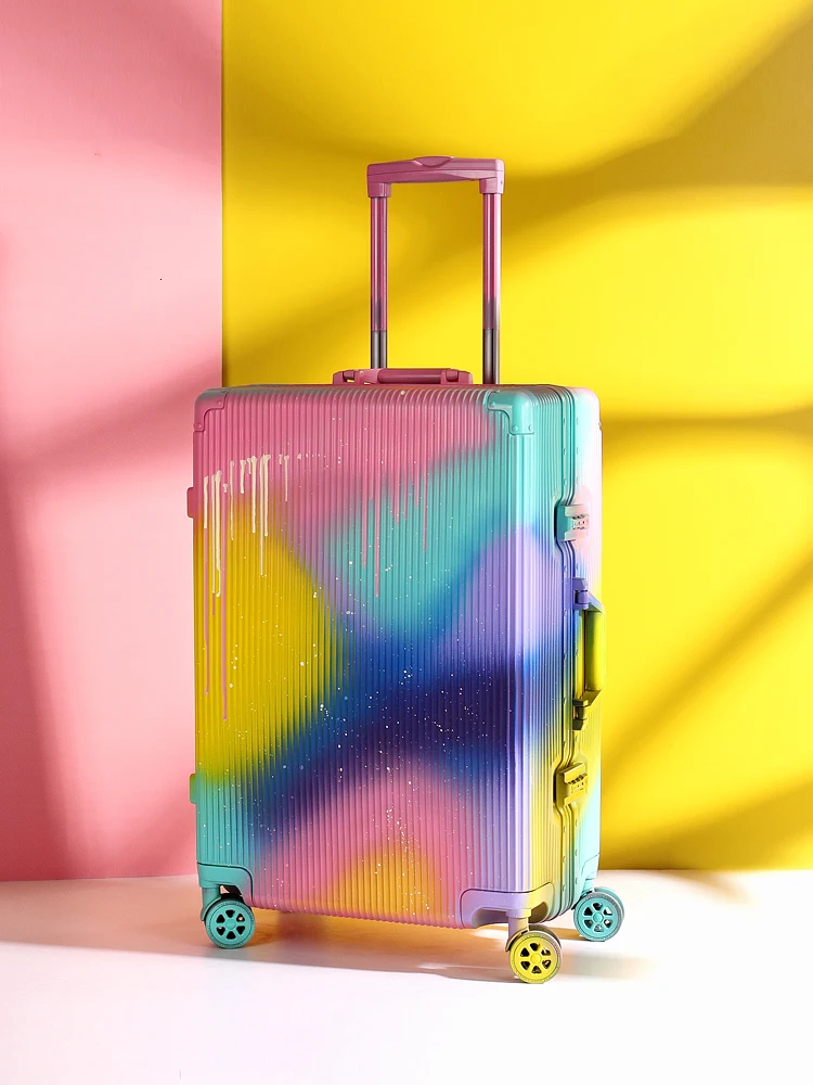 Graffiti Aluminum Alloy Frame Luggage Trolley Case Men Women Suitcase Universal Wheel Rolling Doodle Luggage PC Shell 20 24 28