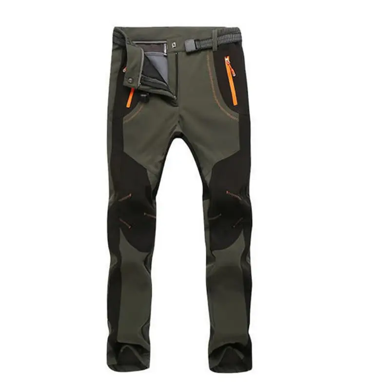 

Men Women Outdoor Softshell Waterproof Hiking Pants Winter Windproof Thicken Thermal Snow Ski Trousers with Belt Zipper R58B