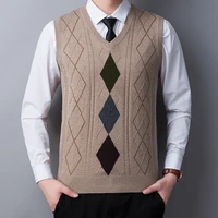 new dress vests for men solid color sleeveless mens vest wool casual slim fit knitted plaid business vest