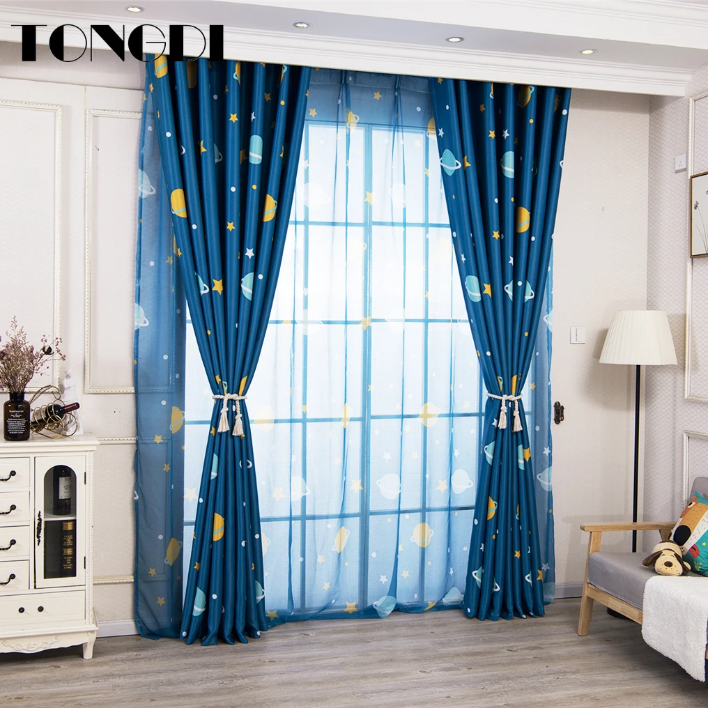 Затемняющая занавеска TONGDI для детей с принтом в виде звездного неба