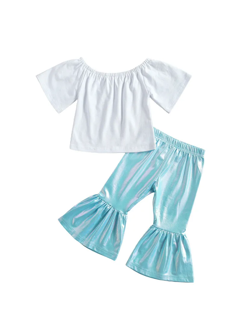 

Повседневный брючный костюм для девочек, Однотонная футболка с коротким рукавом и эластичные брюки-годе