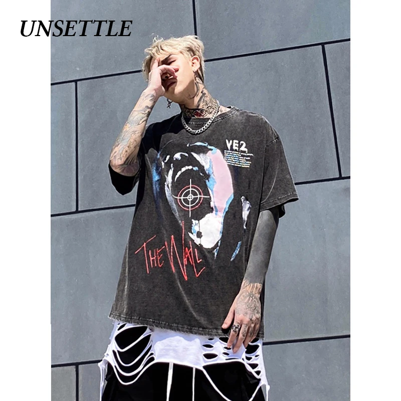 UNSETTLE Harajuku футболка большого размера для мужчин/женщин хип-хоп модная Готическая