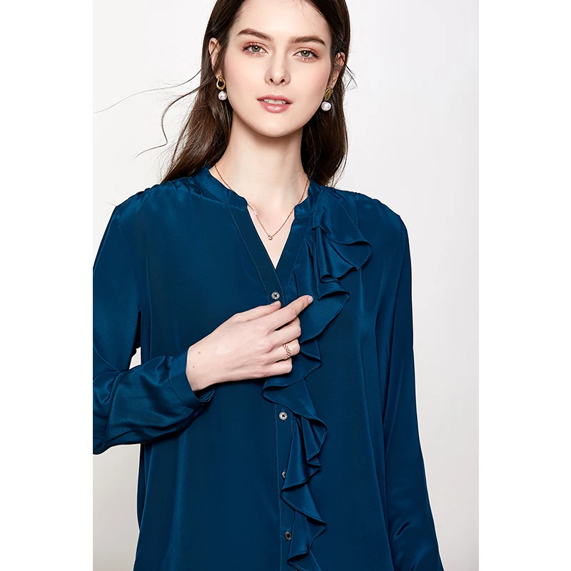 Женская рубашка с длинными рукавами осенняя блузка из натурального шелка
