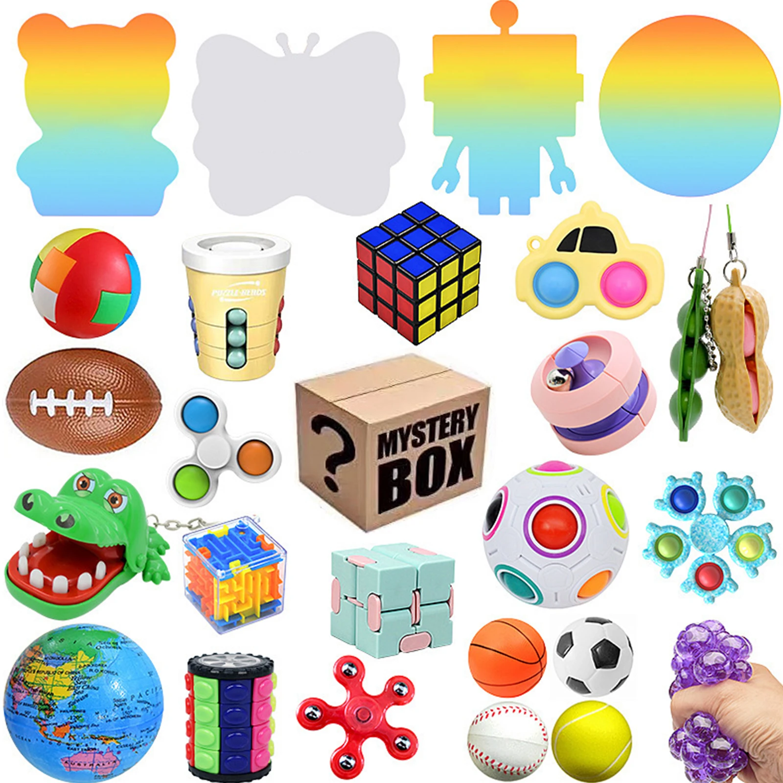 

20pcs Random Decompression Blind Box Set Anti-rodent Pioneer Gyro Bubble Music Cube Squeeze Ball Blind Box Toy