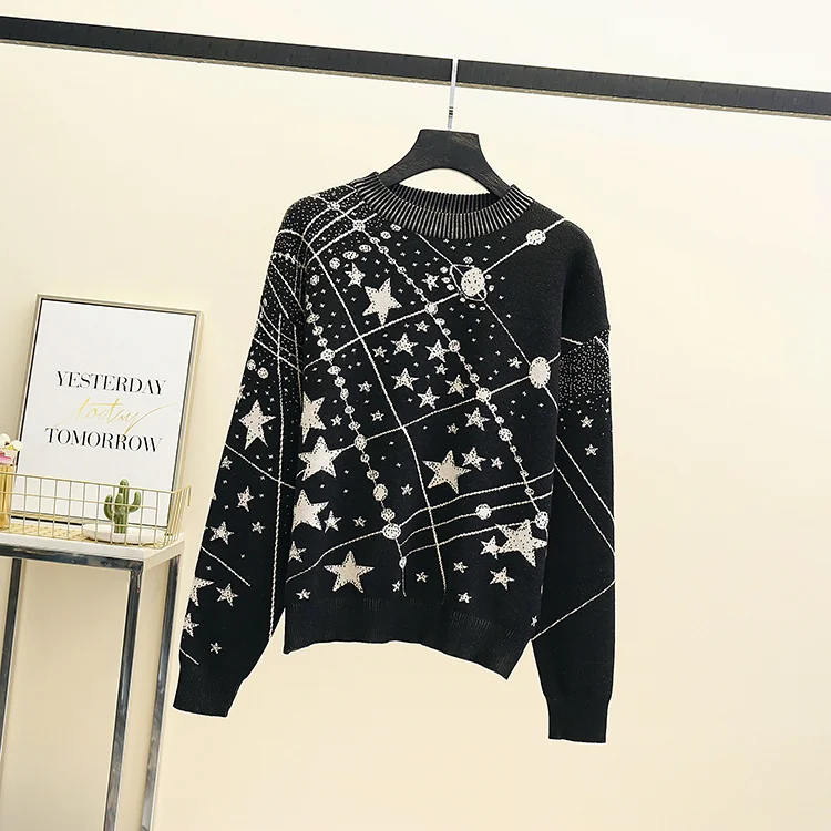 Свитер женский жаккардовый с длинным рукавом Осень-зима 2021 | Женская одежда