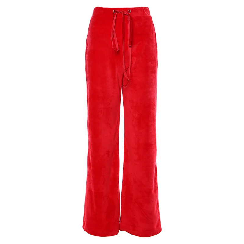 

Embroidery Wide Leg Pants Women Drawstring Solid Colors High Waist Pants 2021 Indie Street New Fashion Casual Commute Trousers