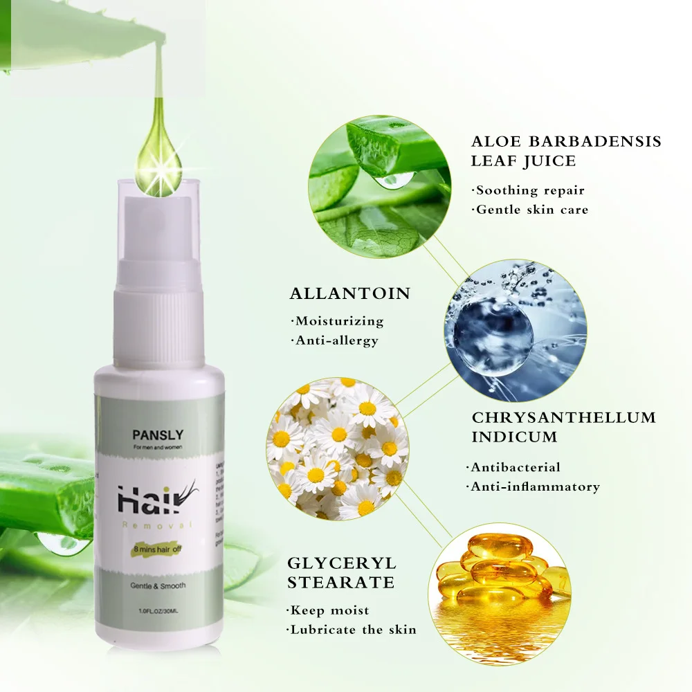Pansly 8 минут Крем для удаления волос для лица и тела Депилятор для бороды, бикини, ног, подмышек Безболезненный спрей.